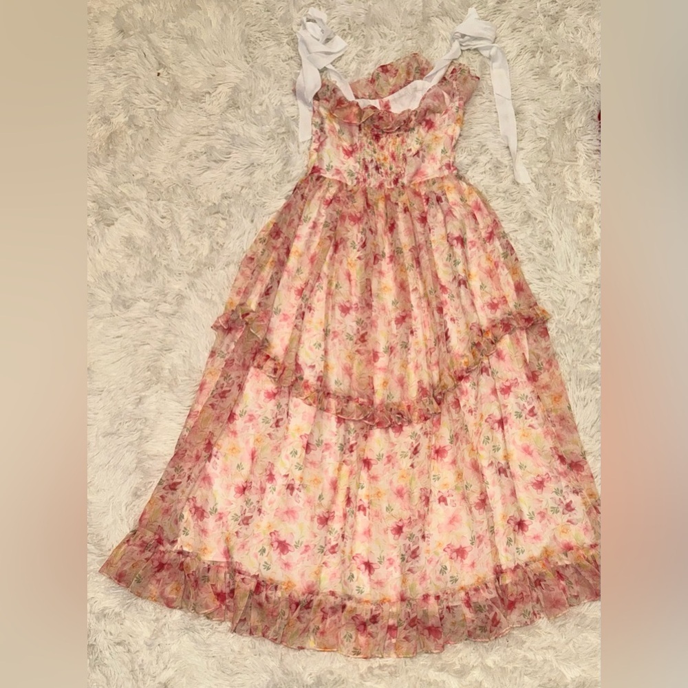 NEW Petal & Pup Zenith Ruffle Tie Strap Maxi Pink Dress sz S - Picture 6 of 7